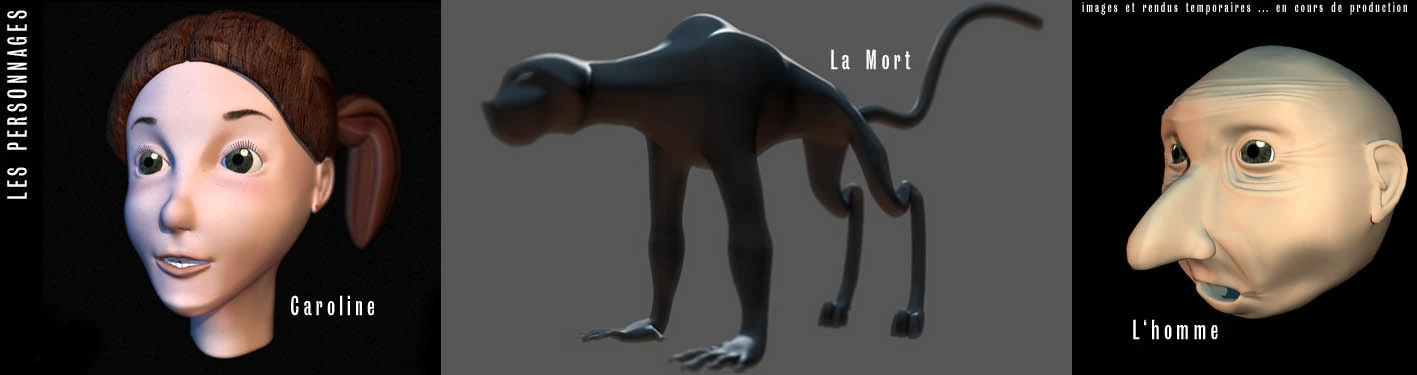 Recherches des trois personnages : Caroline, La Mort et L’Homme.
