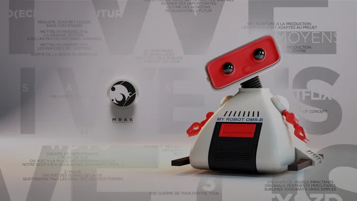 Un petit robot au visage rouge.